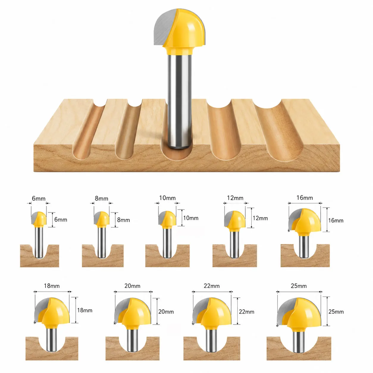 8mm Shank Round Bottom Wood Router Bit Trimmer Wood Curved Grooving And Decorative Round Recess Profile Machining Milling Cutter