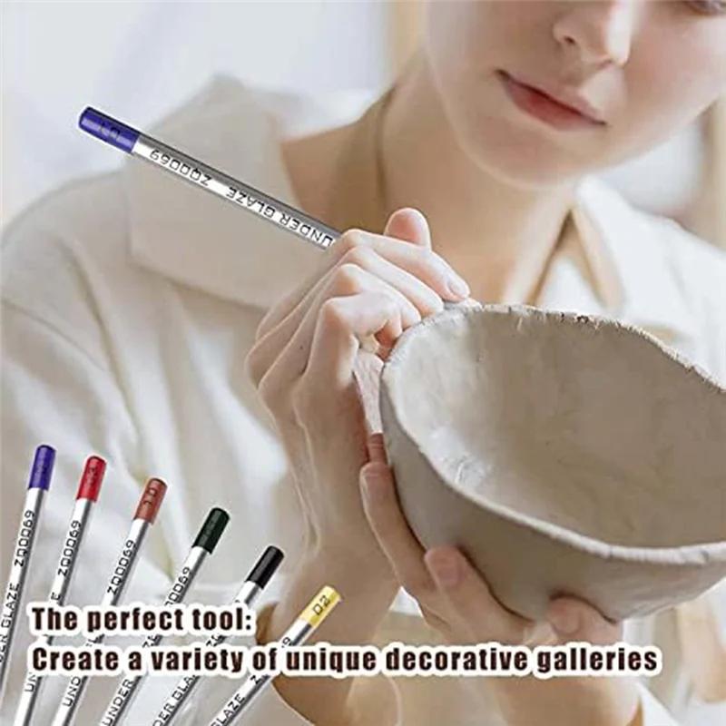 6 قطع من أقلام الرصاص المزججة، الخشب للفخار، قلم رصاص مزجج دقيق تحت التزجيج للفخار