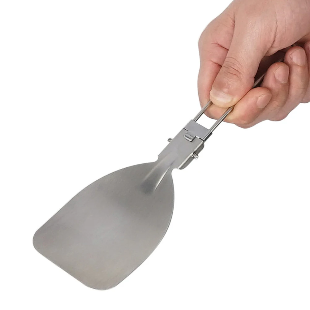 

2pcs Outdoor Folding Frying Spatula Stainless Steel Lightweight Portable Camping Travel Kitchen Wok Tool Practical Use
