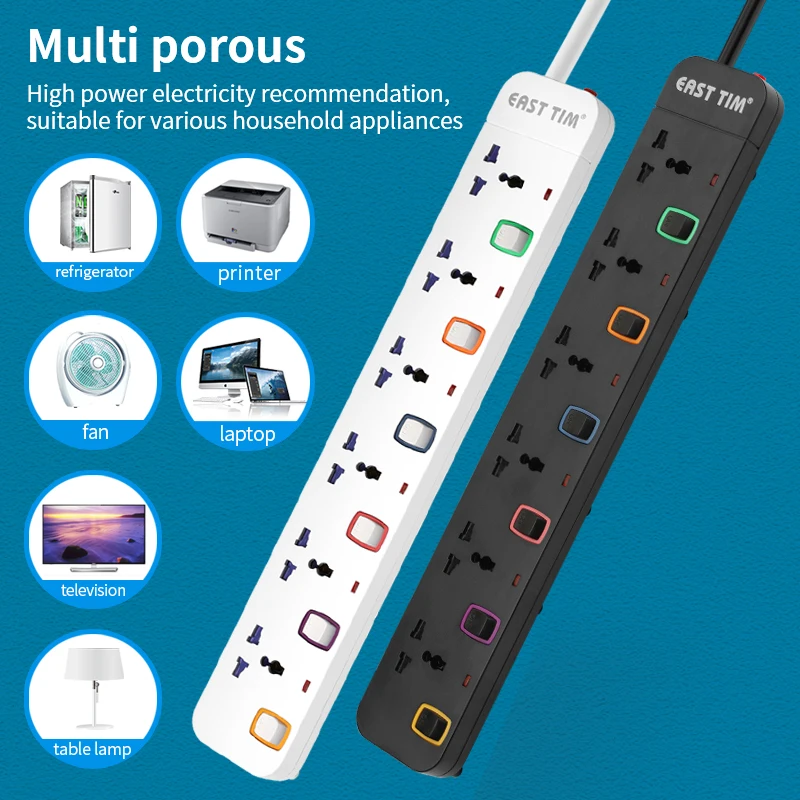 Listwy zasilające z wielu przedłużaczy z pojedynczym przełącznikiem zabezpieczenie przed przeciążeniem wtyczka uniwersalna lampka kontrolna 1.8m