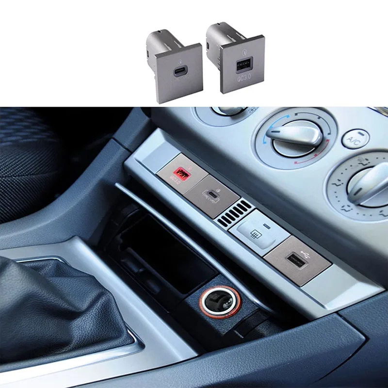 1pc 12V/24V Silvery PD Car Charger Socket QC3.0 Smart Fast Charge USB Connector for Ford Focus 2 2004-2010 Mk2 Accessories