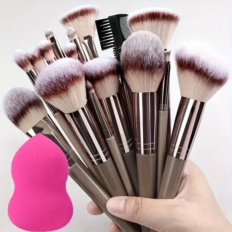Juego de brochas de maquillaje premium de 15 piezas con esponja para mezclar: pelo sintético ultrasuave, kit cosmético completo, regalo y viajes ideales
