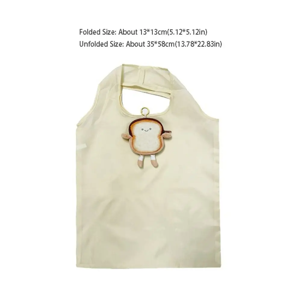 Kawaii faltbare Einkaufstasche, Plüschtier, Nylon, Supermarkt-Aufbewahrungstasche, wiederverwendbare Plüsch-Brot-Puppe, umweltfreundliche Tasche für Herren – Detail 1