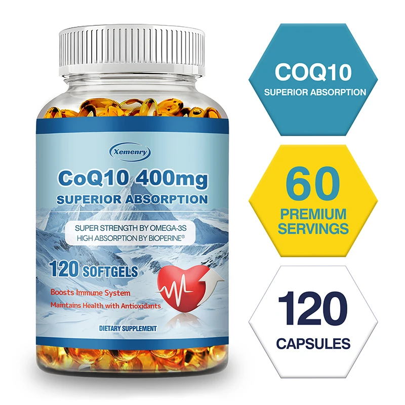 

CoQ10 Capsules 400mg - Coenzyme Q10 Provides Energy, Supports Joint Health, Promotes Cardiovascular Health and Heart Health