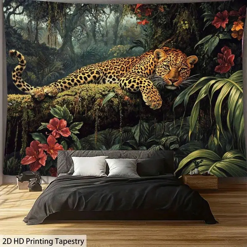 VIKAMA Tropical Jungle Leopard Wide Tapestry for Wall Hanging Bedroom Living Room Cozy Aesthetic Warm Stylish Home Decor