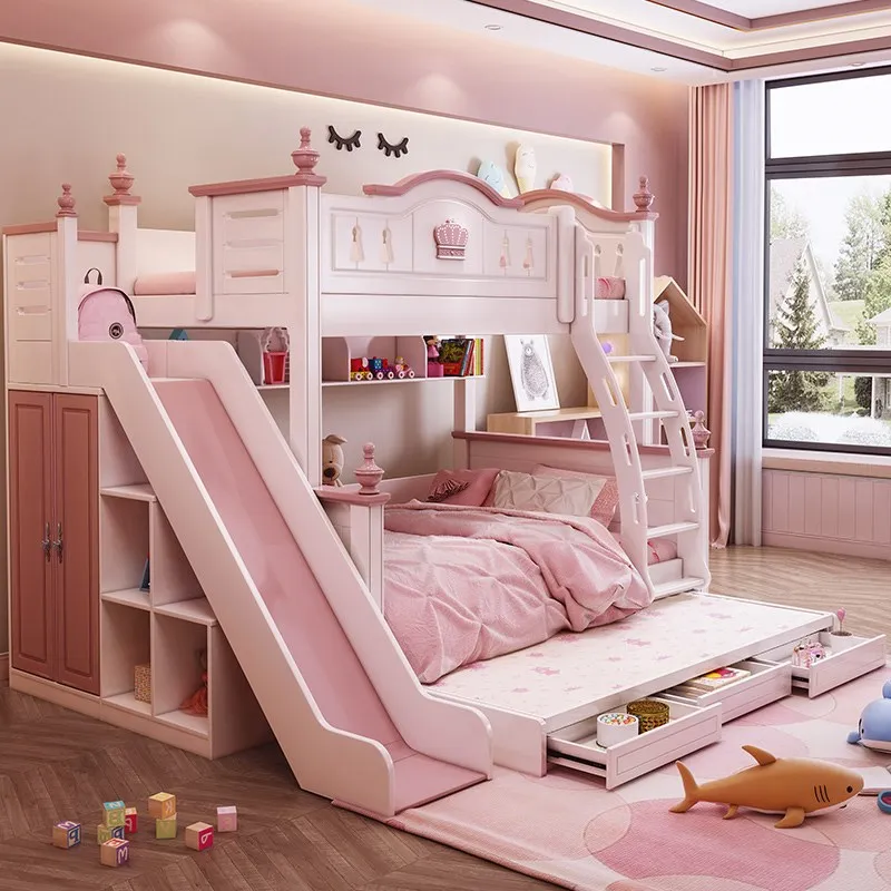 Letto per bambini letto principessa rosa moderno letti a castello per bambini mobili per camera da letto per ragazze matrimoniali in legno stile americano