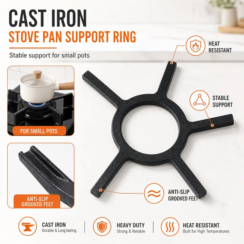 Gas Stove Pan Support Cookware Reducer Ring Cast Iron Anti-Slip Stove Burner Trivet Grooved Feet Four-Arm Structure