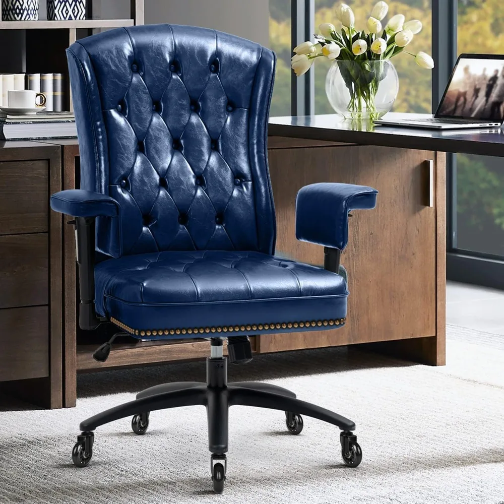 Executive Office Chair with Rubber Wheels and Armrests,PU Leather Home Office Desk Chairs Comfortable Computer Chairs for Adults