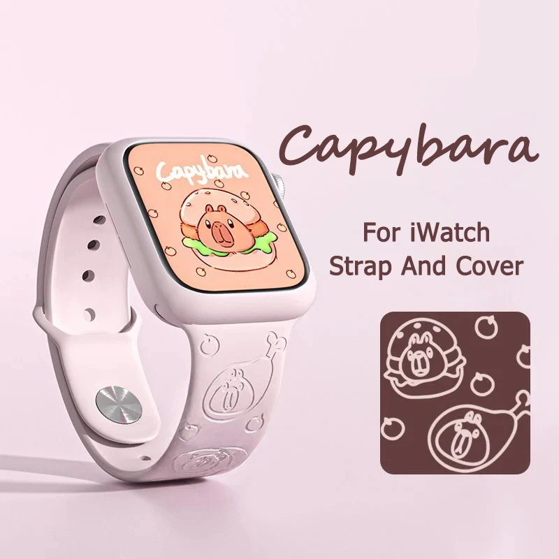 Funny Capybara Silicone Band Strap For iWatch S9 8 7 6 5 4 3 SE  Watch Bracelet 49mm 45mm 44mm 42mm 41mm 40mm 38mm Cartoon Gifts