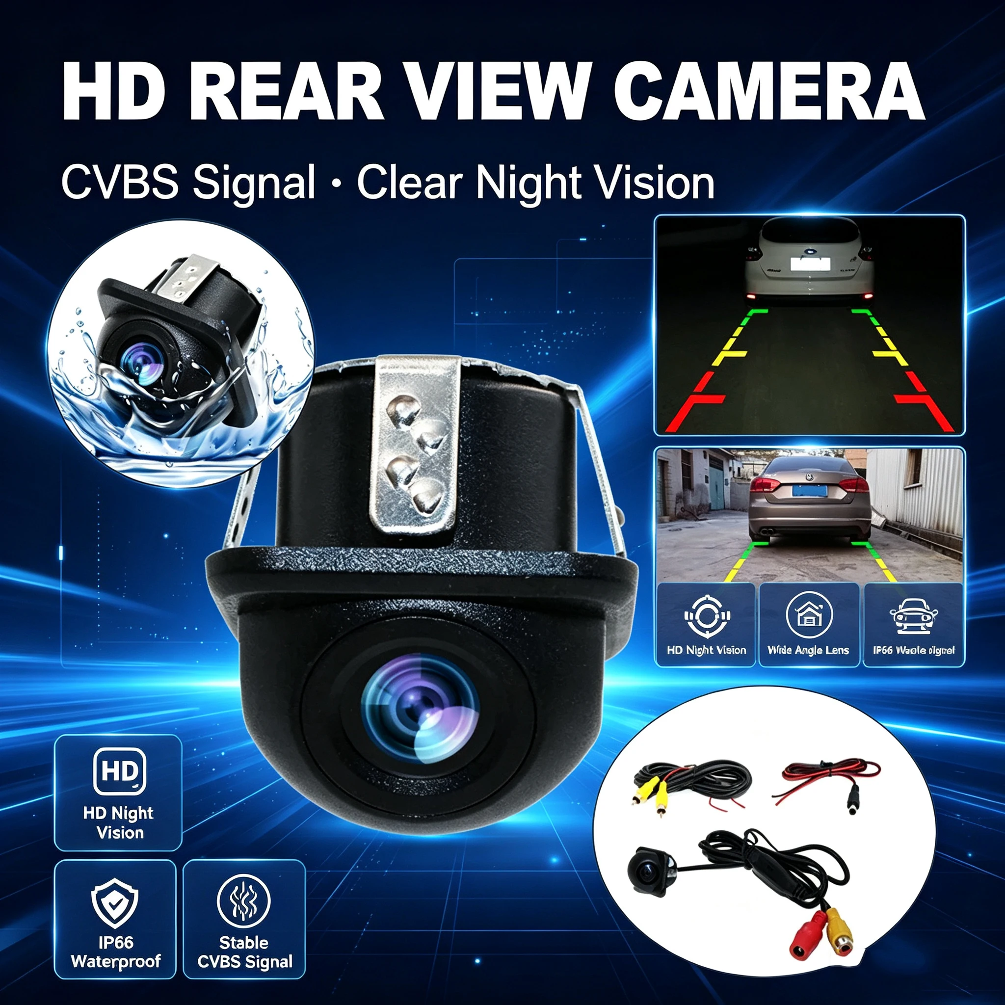 General HD Car Reversing Camera Straw Hat HD Night Vision Rear View Car Reversing Monitor CCD Waterproof