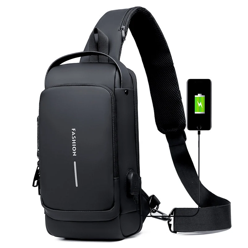 Borsa a tracolla Casual impermeabile da uomo multifunzione antifurto con ricarica USB borsa a tracolla da uomo borsa a tracolla da viaggio in pelle verniciata