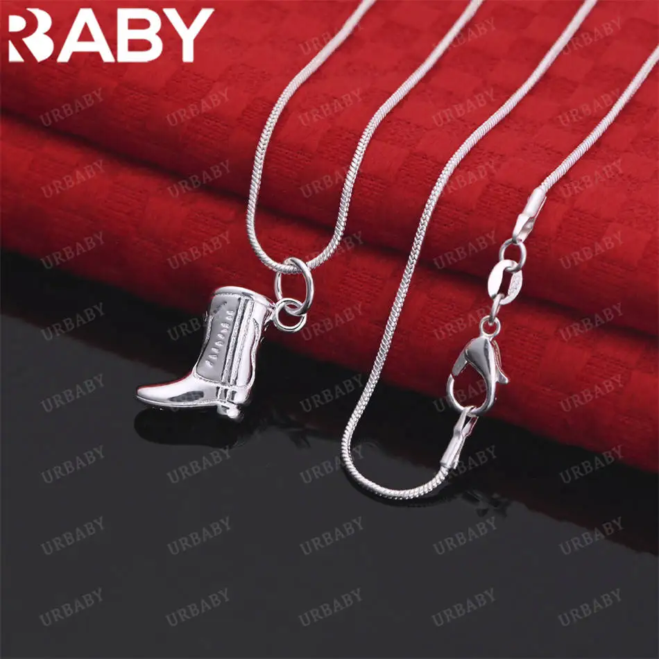 

URBABY 40-75cm 925 Sterling Silver Boot Pendant Necklace For Women Men Anniversary Gift Popular Wild Fashion Romantic Jewelry