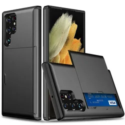 Magnetic Flip Card Holder Slot Case For Samsung S24 S26 Ultra S25 S23 FE S22 Plus S21 S20 Armor Card Pocket Stand Wallet Cover