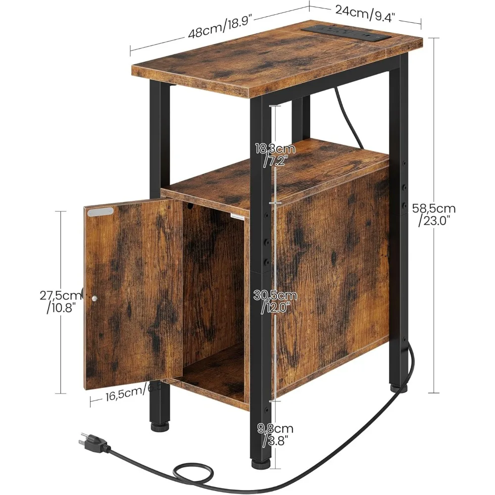 طاولة نهاية المزرعة، طاولة جانبية ضيقة للمساحات الصغيرة، منضدة رفيعة مع محطة شحن، مع منفذين تيار متردد، 1 USB و1 T #3