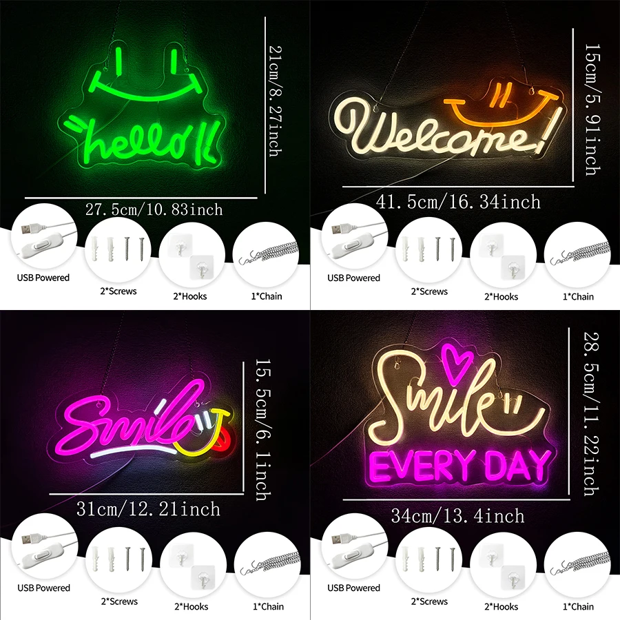 Smile Every Day Led Neon Sign, Smile Icon Usb Powered, Used For Bedroom Living Room Cafe Hotel Bar Restaurant Store Decor.