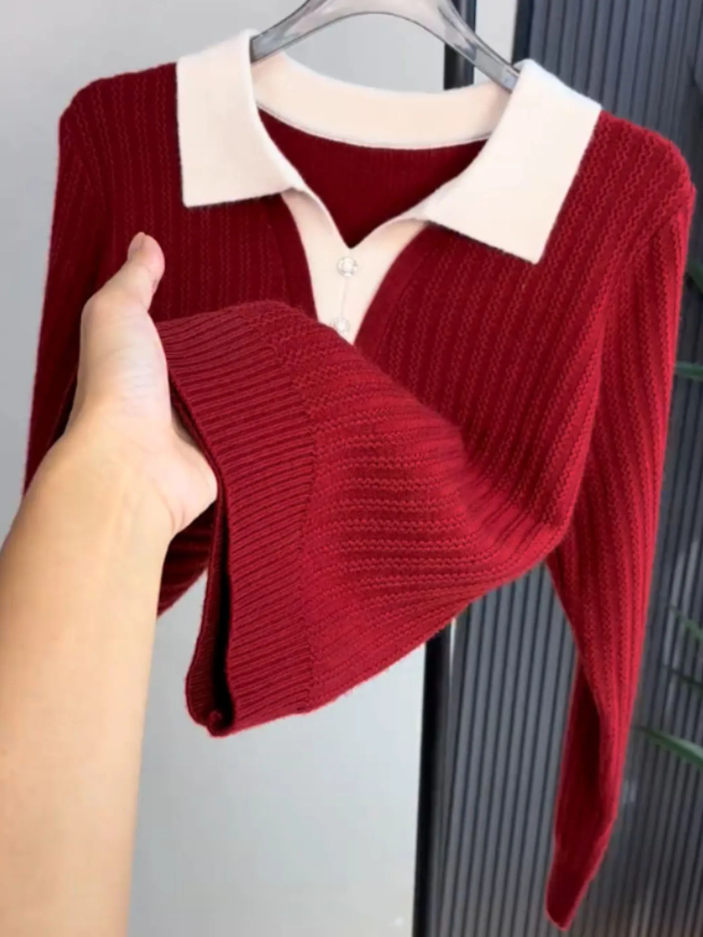 Faionable ريترو اللون الأحمر بلو طويل Sve محبوك سترة الشتاء Ele السنة الجديدة Camere أعلى المرأة الكورية Sle Strai...