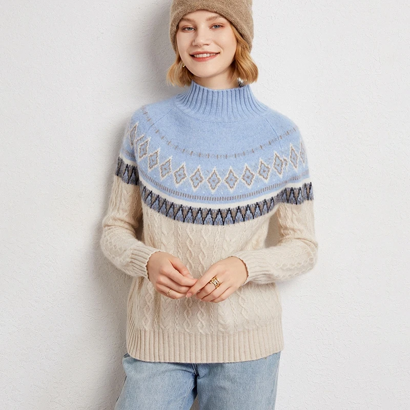 Thickened Cashmere Sweater Half High Collar Womens Autumn Winter Pullover 100 Pure Cashmere Vintage Ethnic Style Embroidered Kni