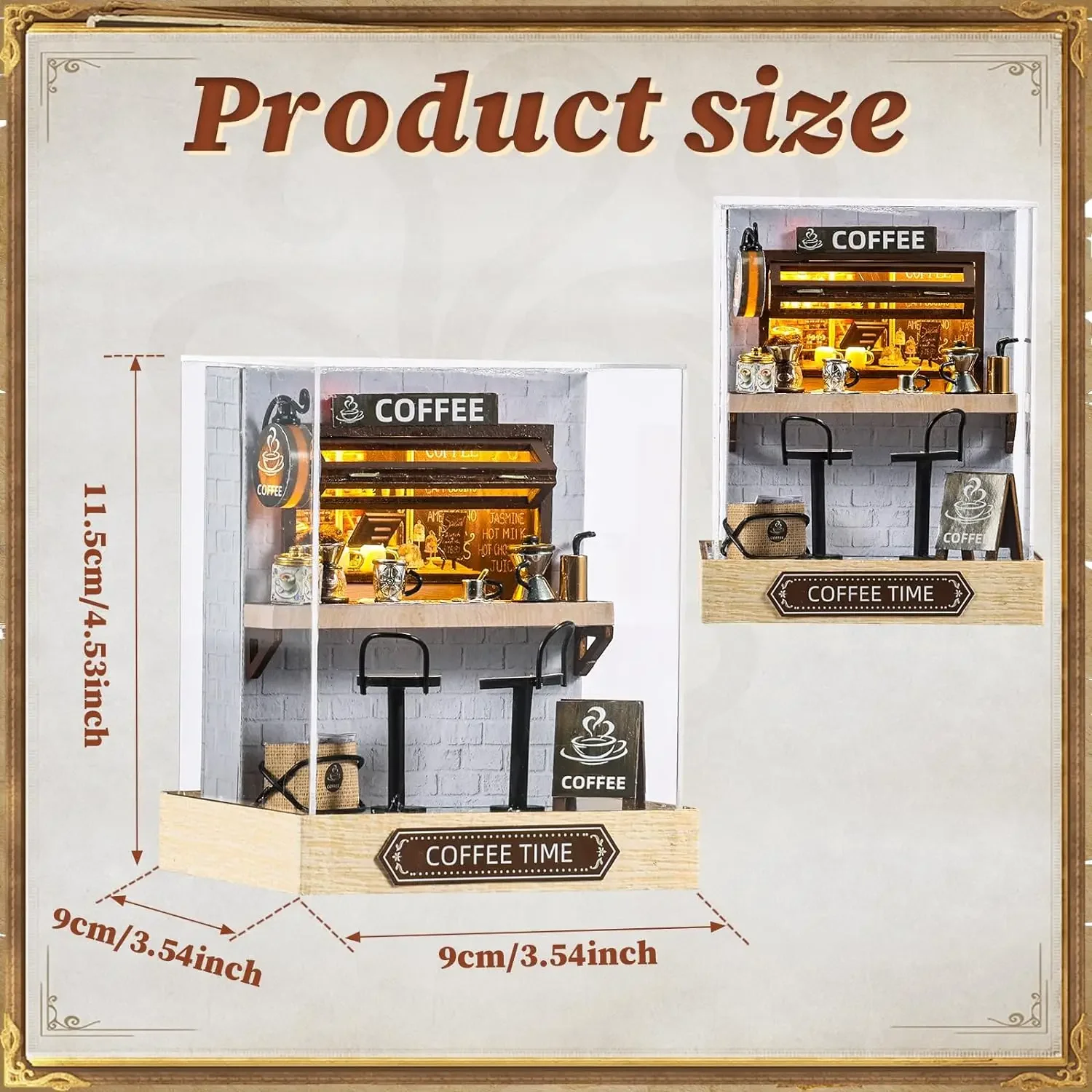 DIY Miniature Dollhouse Kit Coffee Time 3D Wooden Dollhouse Making Kit with Light, Handmade Mini Crafts Model Unique Gifts