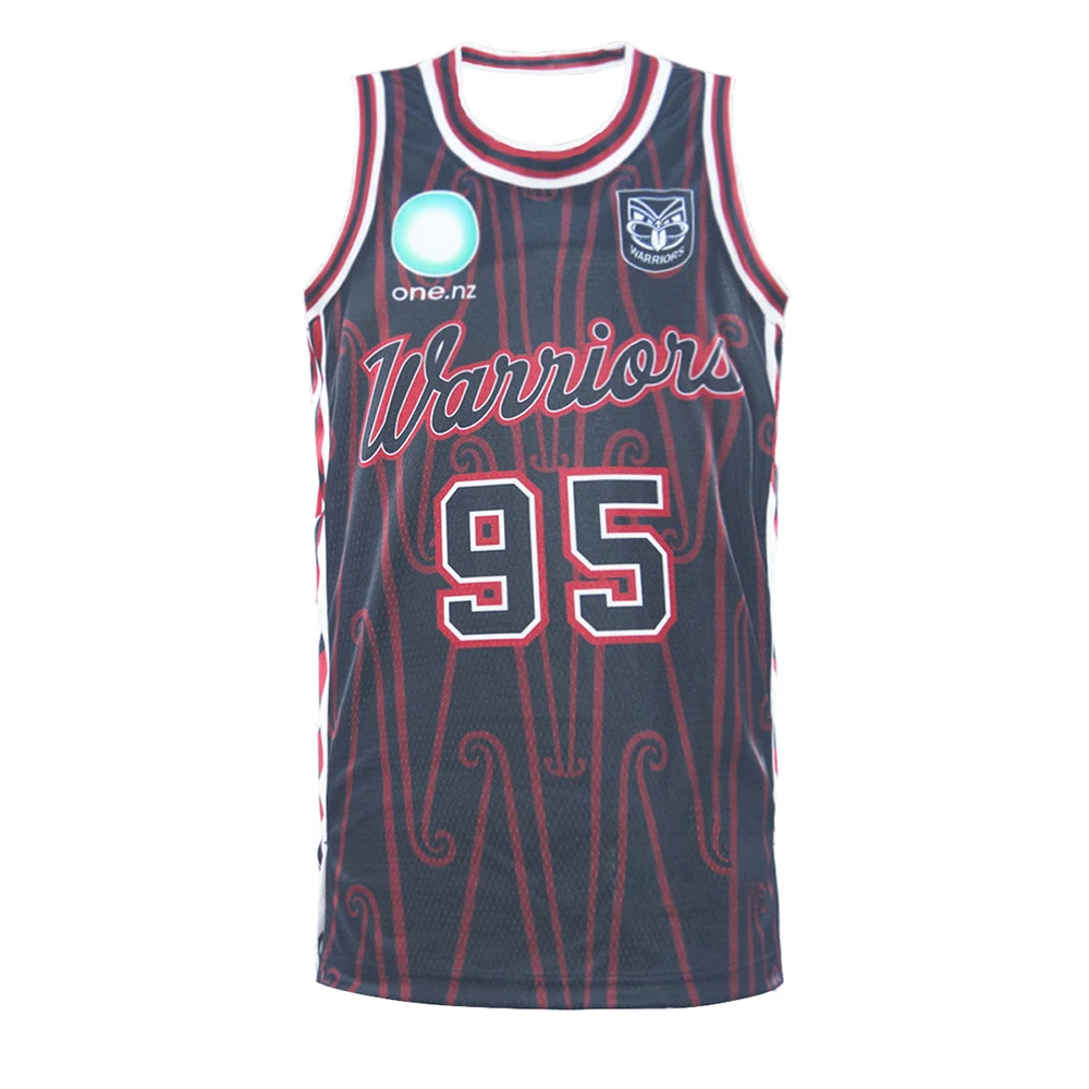 Männer Jungen NRL New Zealand Warriors # 95 Te Ārahi Singlet Maori Tribal Print Mesh Ärmelloses Rugby-Trikot Herren Fan Sport Tanktop – Detail 3