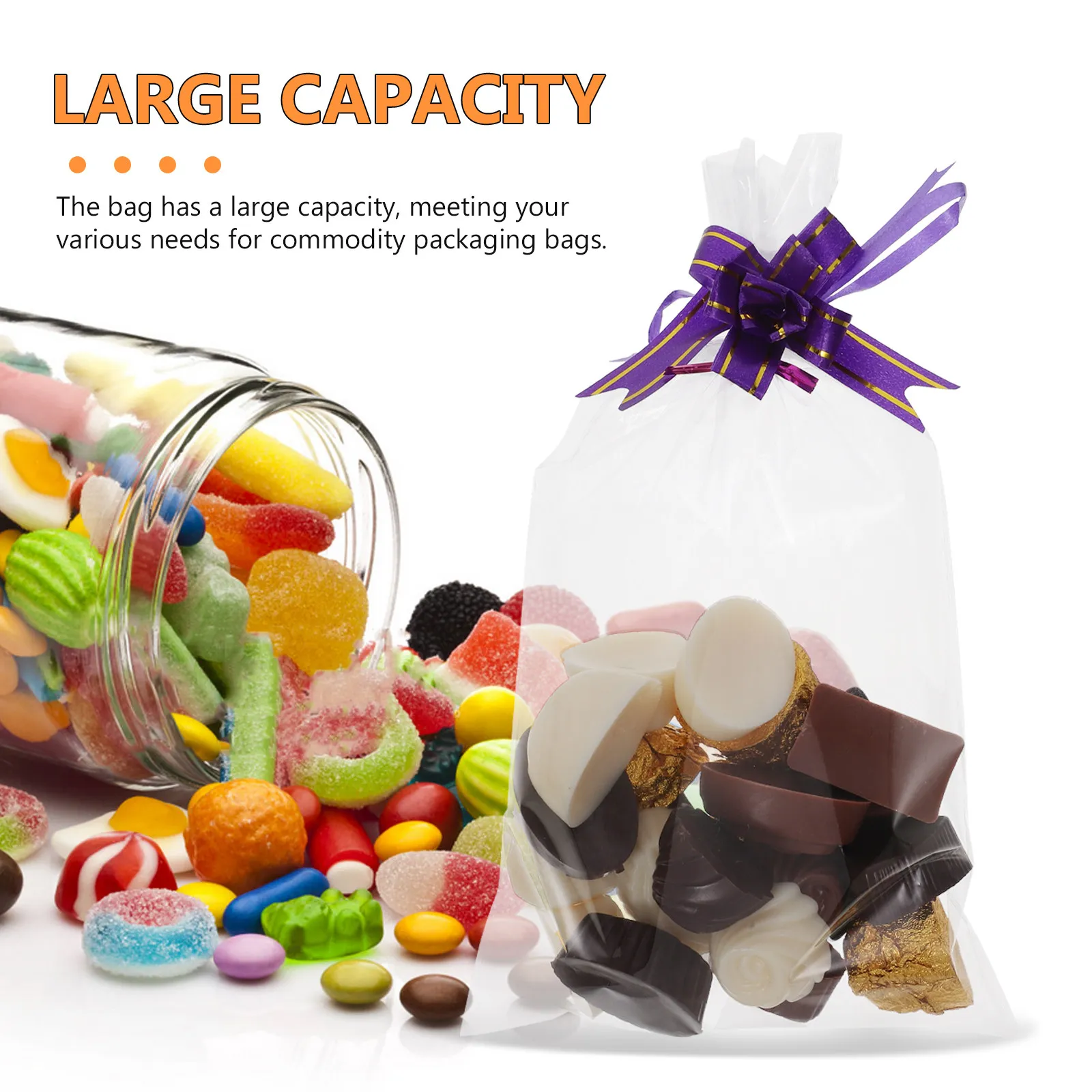 1Set Clear Cellophane Bags Cookies Candies Party Favor Pull Bows Metallic Ties Treat Packaging Present Bags Party Present Bag