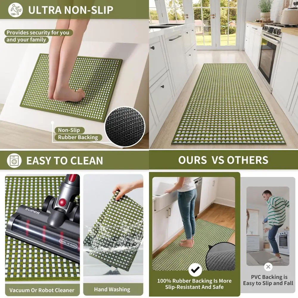 

Extra Long Non-Slip Washable Kitchen Runner Rug, Super Absorbent Soft Chenille Braided Mat with Rubber Backing, Easy to Clean, G