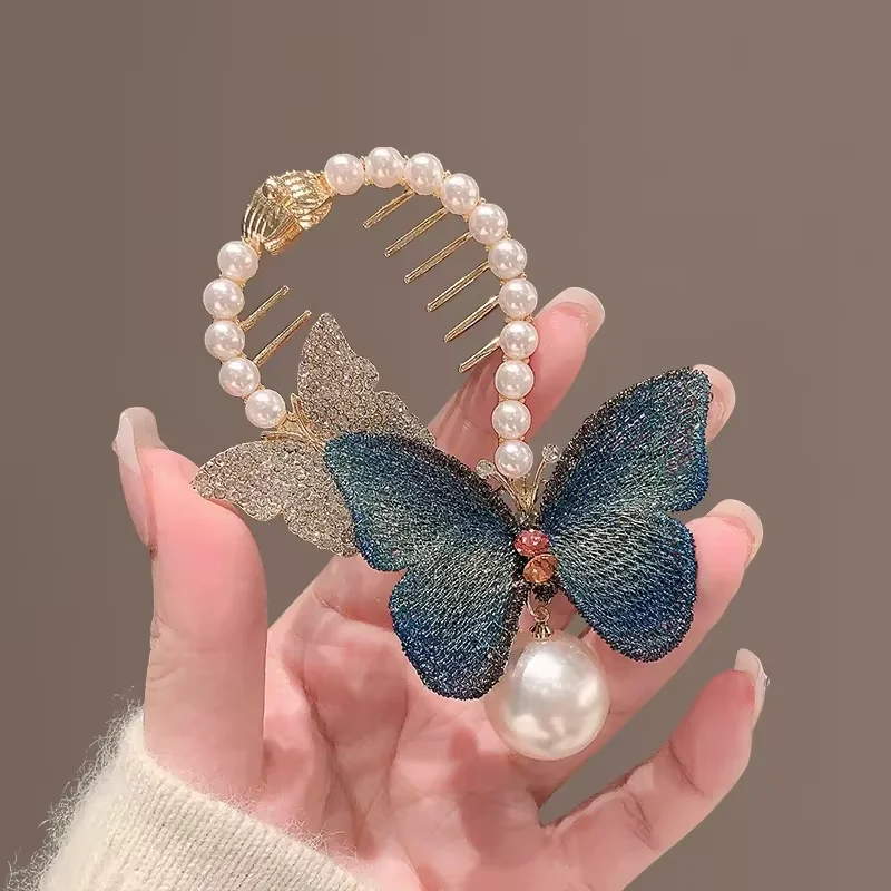 Pearl Rhinestone Hair Claw Clips Flower Horsetail Buckle Bun Ponytail Holder Hair Clip Women Female Hair Accessories