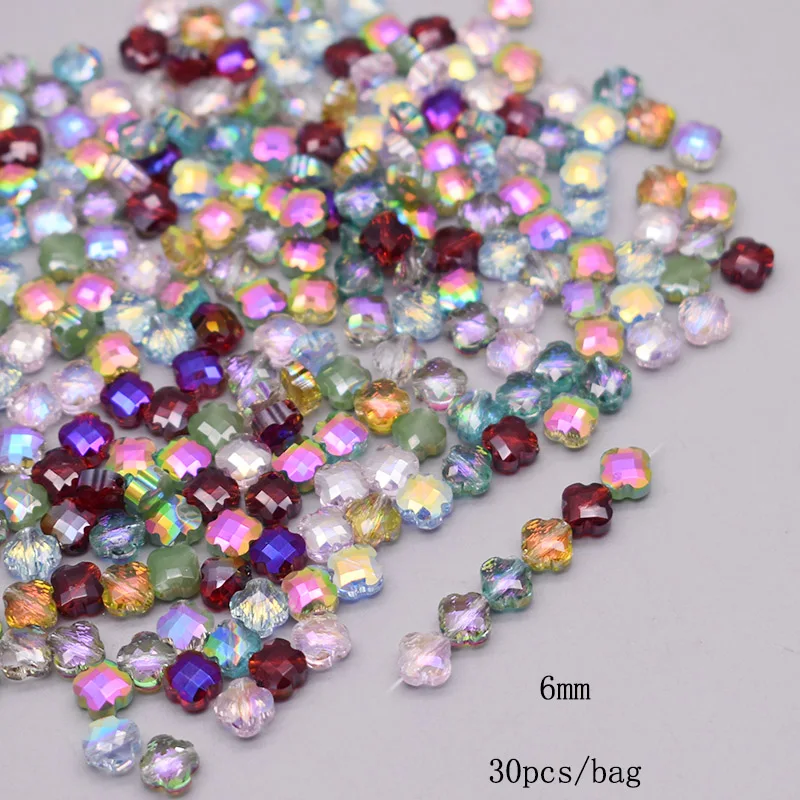 6mm 30pcs/bag Four Leaf Clover Crystal Glass Beads Pink Color Faceted Crystal Clover Beads for Jewelry Making DIY Bracelet