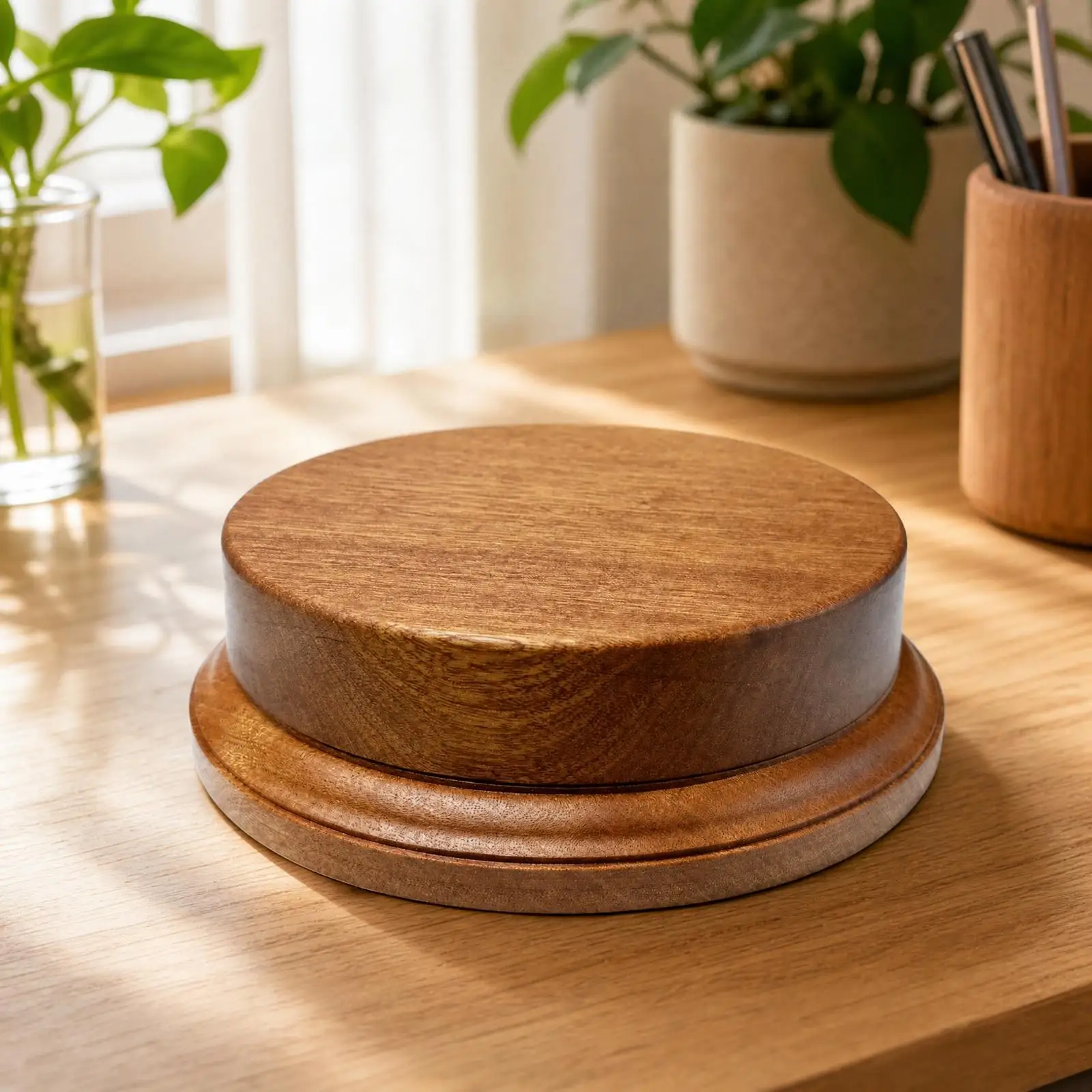 Round Wooden Display Base Multi-Functional Stepped Wood Riser Compact Two-Tier Display Stand for Collectors, Miniature