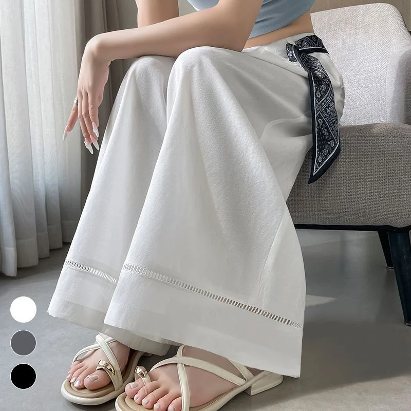 Damskie spodnie z jedwabiu lodowego i bawełny, nowe, letnie, długość 7/8, ochrona przed słońcem, koronkowe, z wysokim stanem, luźne, codzienne.