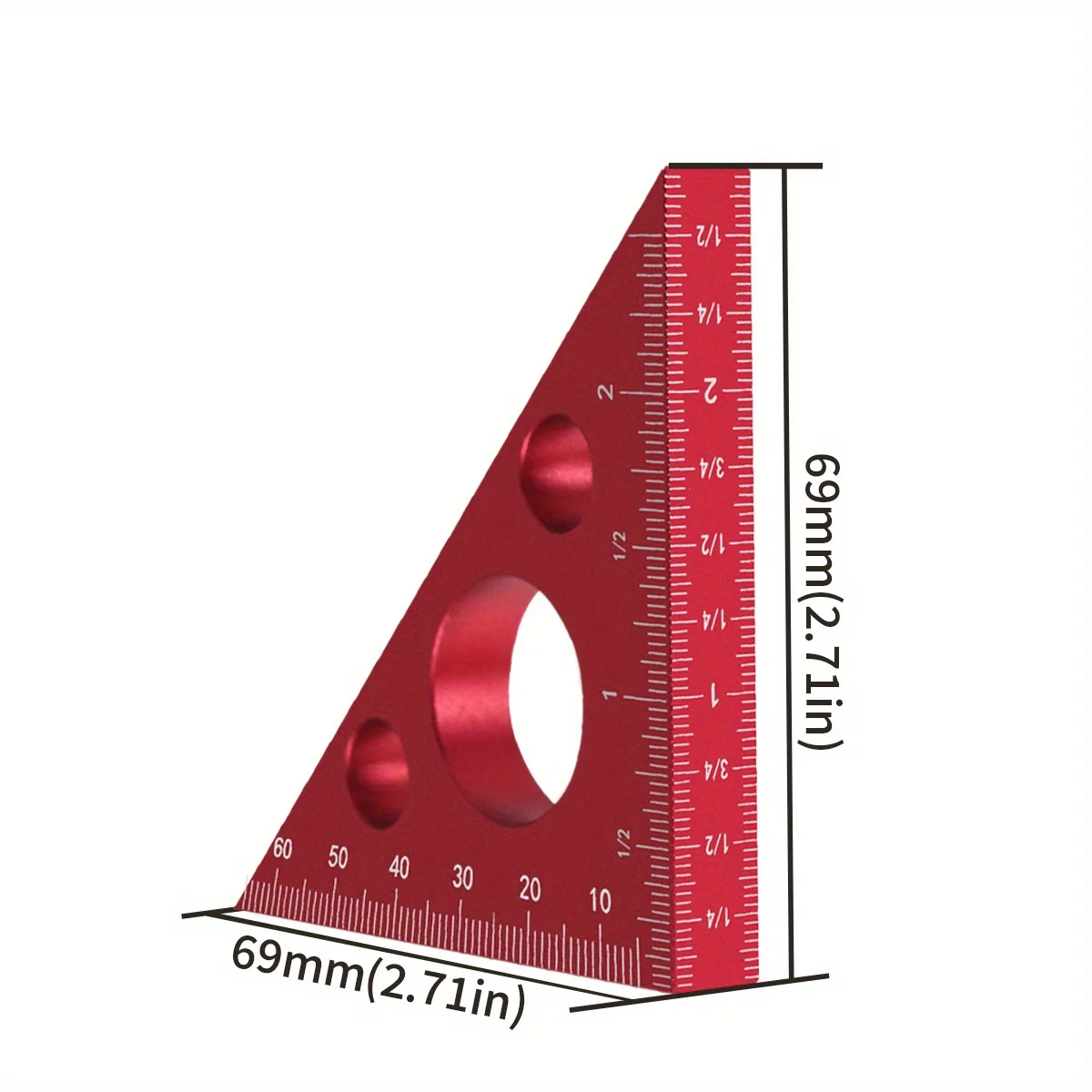 Righello ad angolo retto, righello triangolare in alluminio con bilance imperiali e metriche Strumento di misurazione dell\'altezza quadrata del