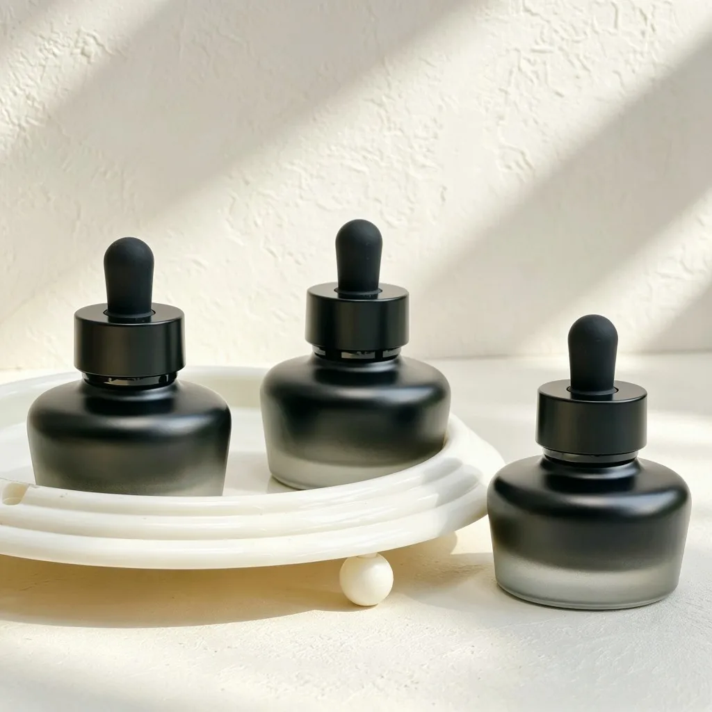 30ml Frosted Glass Dropper Bottle Dark Avoid Light Essential Oil Serum Empty Container Luxury Cosmetic Refill Vial for Skincare