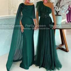 Shawl Cloak A Line Bridesmaid Dresses Customized Appliques Long Mermaid Sleeveless Emerald Green Wedding Party Dress For Women