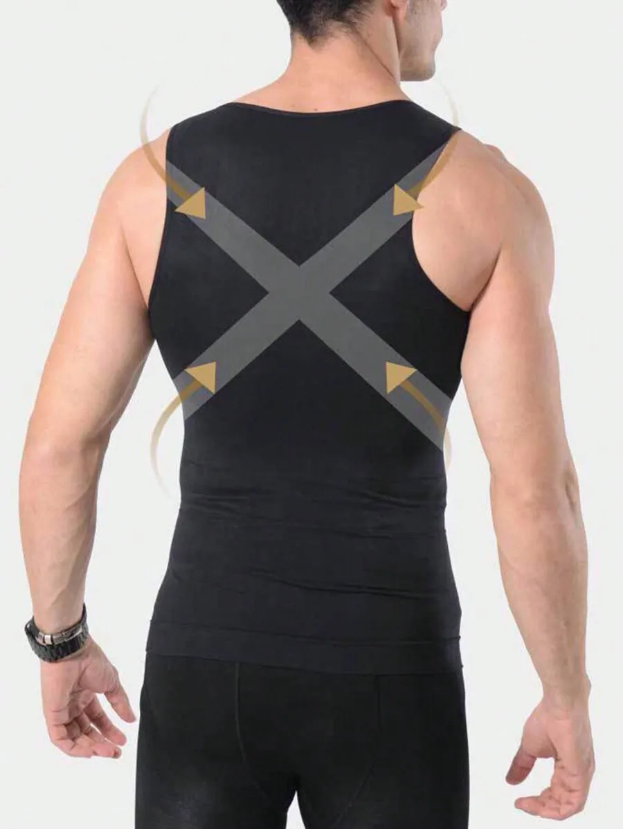 

Men’s Sleeveless Compression Vest For Abdomen Slimming, Tummy Control And Posture Support—Quick-Fit Gym Tank Top