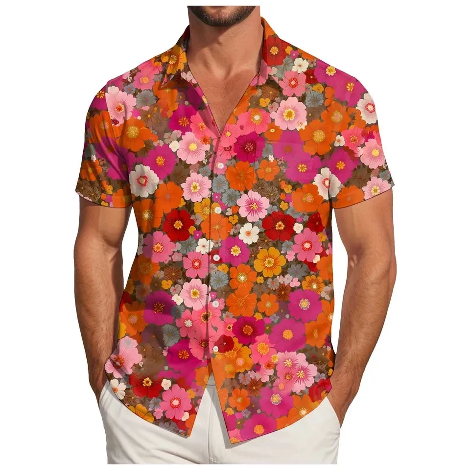 

Fashion Men's Floral Shirts Hawaiian Camicias Casual Short Sleeve Blouses Summer Beach Shirt For Men Holiday Party Blouse Tops