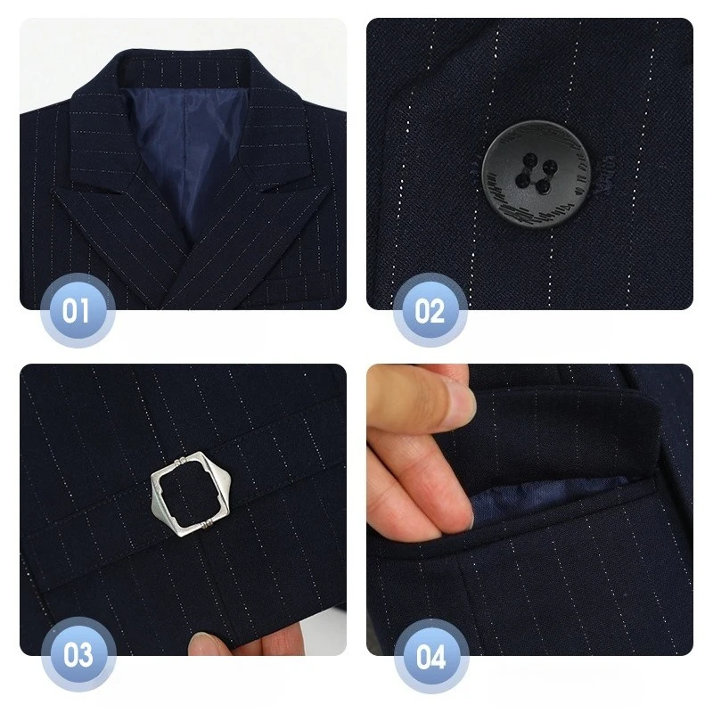 Boys Striped Suit Set Elegant Double Breasted Birthday Party Formal Wear Flower Boy Wedding Outfit Kids Piano Performance Tuxedo