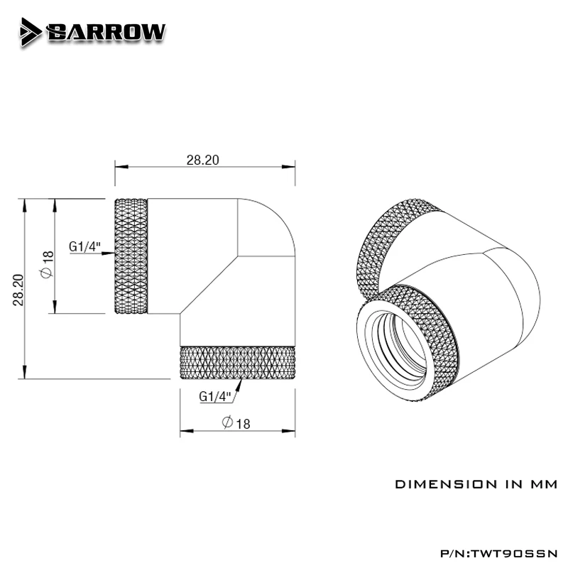 Water Cooling 90 Degree F-F Double Inner Thread Dual Rotatable Adapter 360 Degree Rotary Fitting TWT90SSN