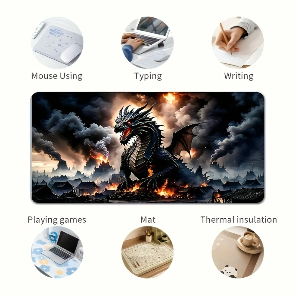 CIFBUY Large Mouse Pad Rubber Non Slip Gaming Desk Mat Dark Dragon Fire Clouds Pattern Art Office Laptop Keyboard Protector