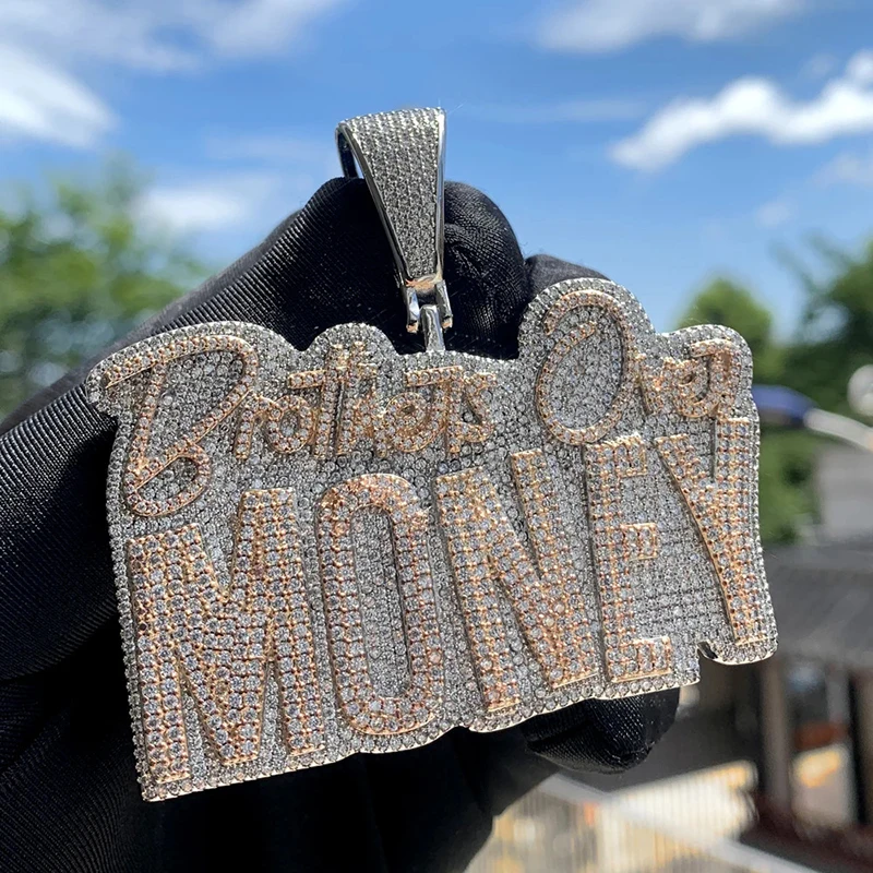 Hip Hop 3A+ CZ Stone Paved Bling Iced Out MONEY Letter Pendants Necklace For Men Charm Rapper Jewelry Rose Gold Silver Color
