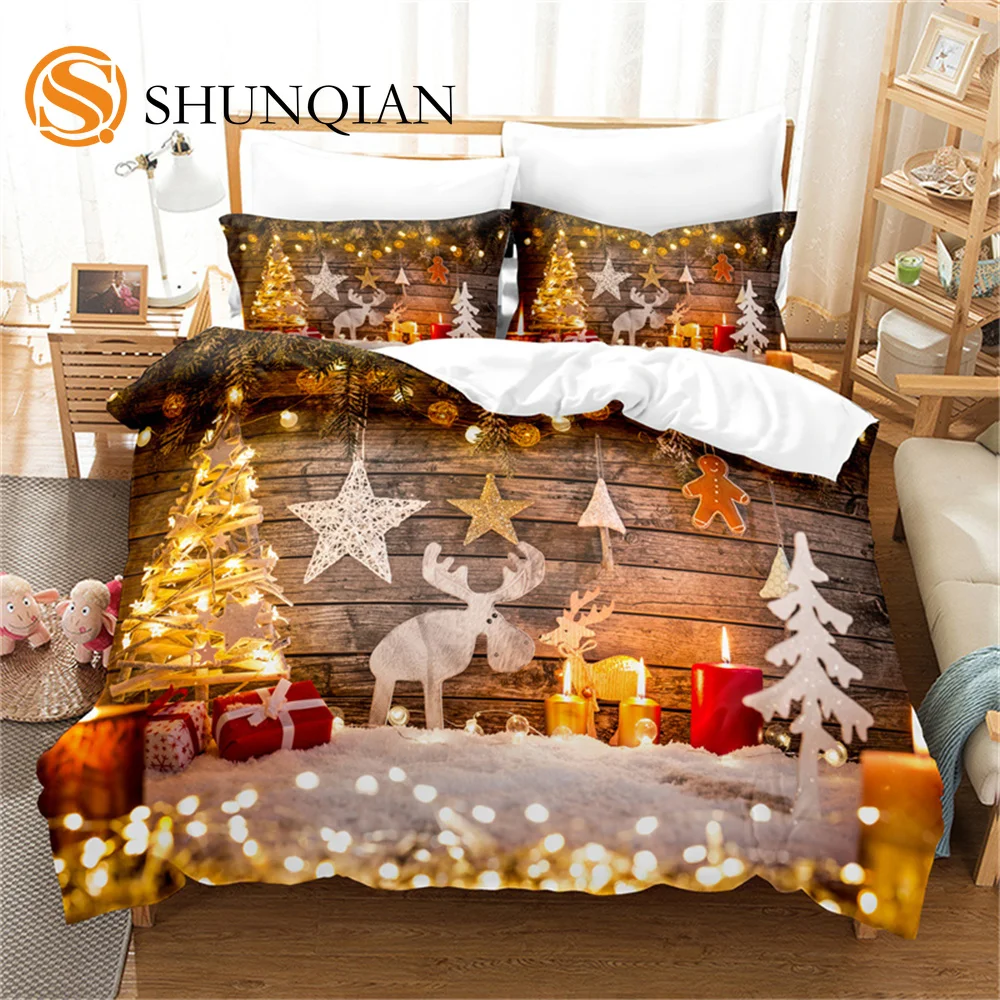 

Merry Christmas Bedding Set Santa Claus Duvet Cover Quilt Cover for Boys Girls Christmas Comforter Cover Happy New Year Decor