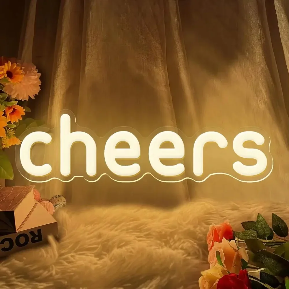 Cheers Neon Sign LED Wall Art USB Powered Glow Lamp Celebration Theme Decor Bar Home Party Living Room Wedding Hanging Light