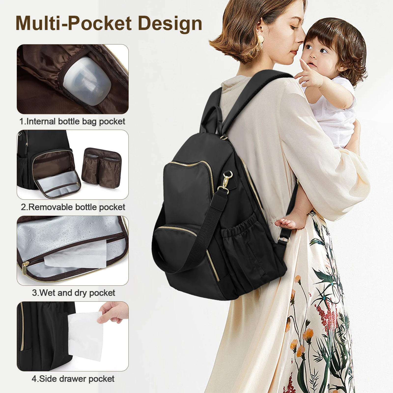 Baby Diaper Bag Backpack for Boys Girls, Multifunction Newborn Nappy Bag Bottle Insulation Bag Mom dad Diaper Bags with Straps