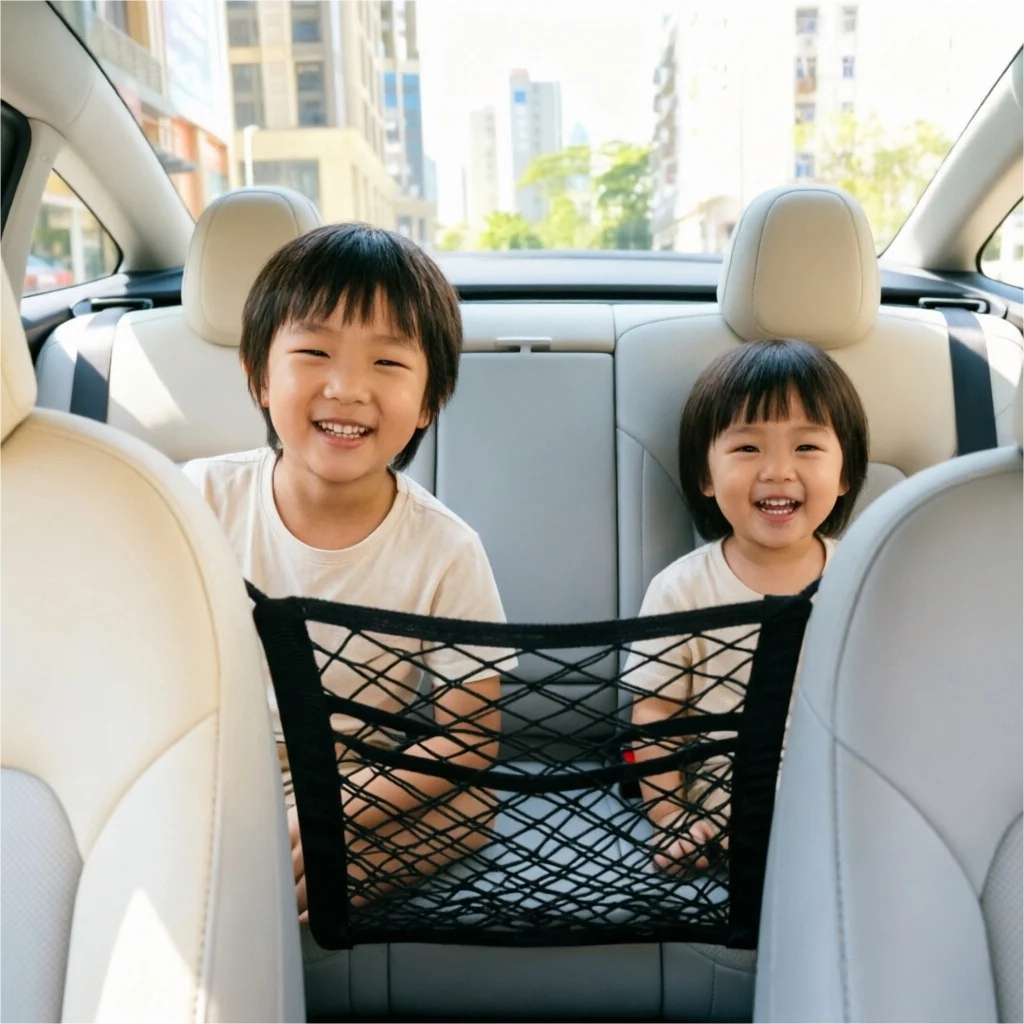 2-Layer Elastic Car Storage Net Between Front Seats Divider Mesh Bag Organizer For Pet Barrier Auto Accessories