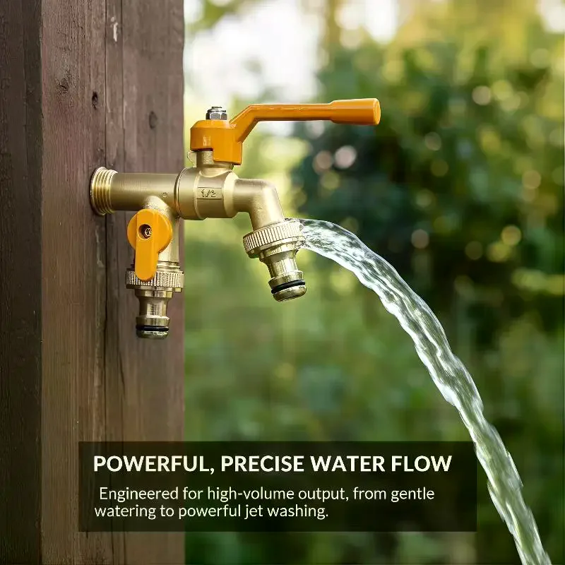 1 Set One In Two Out Water Tap Thickened Antifreeze Courtyard Faucet For Outdoor Garden Double Usage