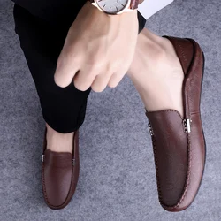 Size 37-45 Breathable Genuine Leather Loafers Men Hot Sale Flat Men Shoes Classic Driving Shoes Fashion Casual Summer Moccasins