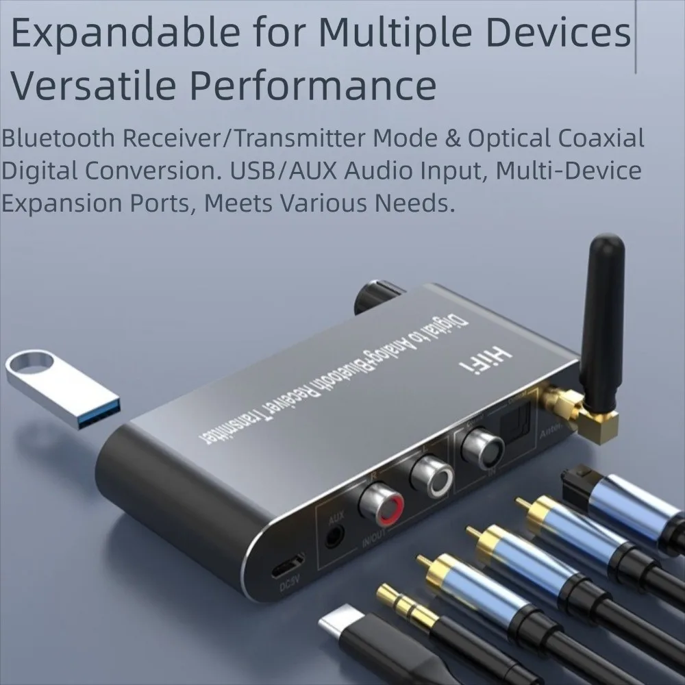 4 in 1 Digital to Analog Audio Converter with Bluetooth 5.1 Receiver Aluminium Alloy DAC Wireless Adaptor with Remote