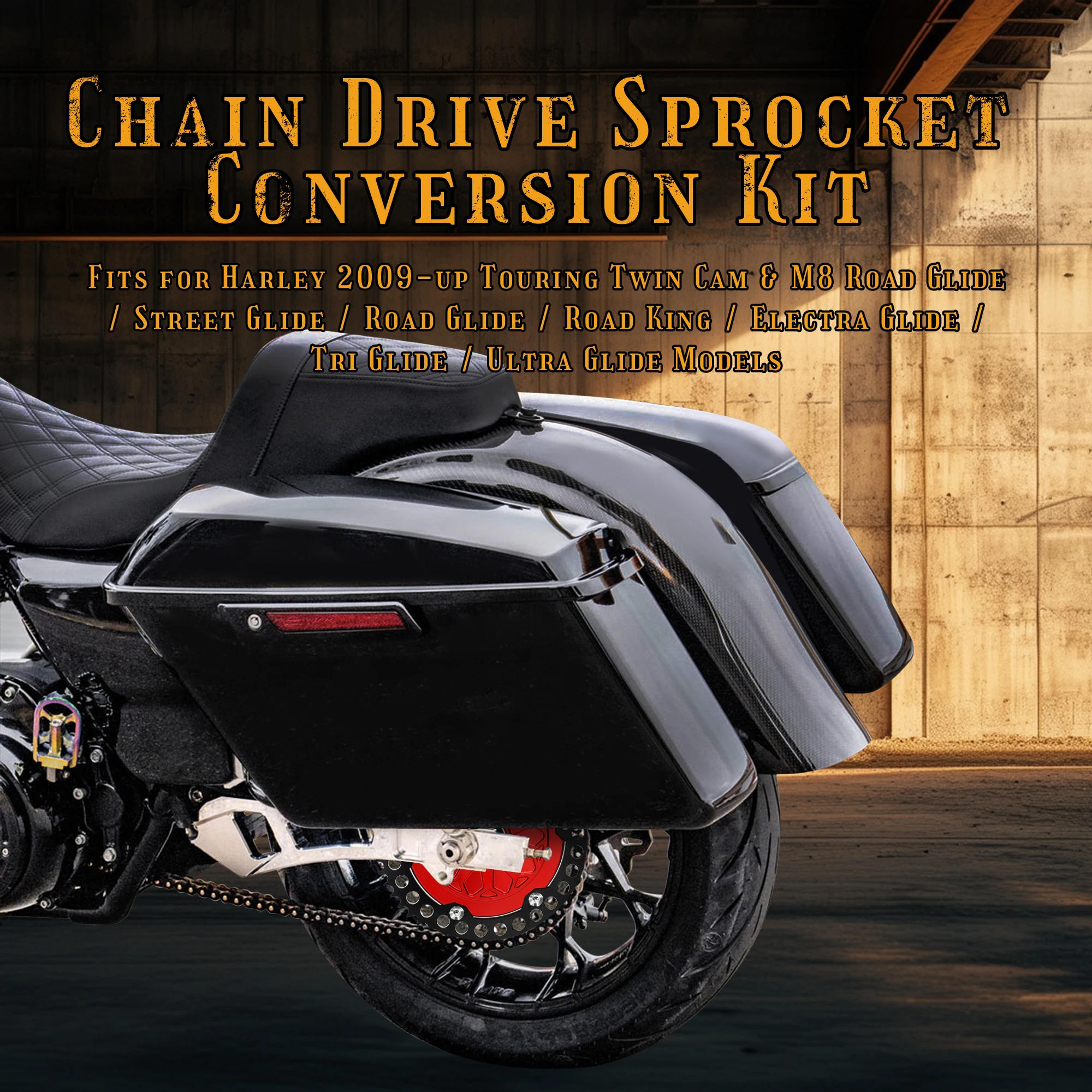 2009-Up Touring Belt Drive to Chain Drive Transmission Sprocket Conversion Kit for Harley Twin Cam M8 Street Electra Road Glide