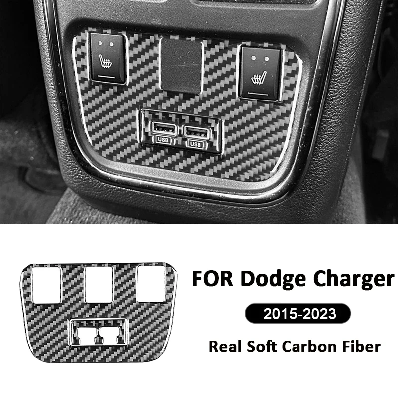 Carbon Fiber Car Rear USB Charging Panel Seat Heating Buttons Trim Cover Interior Decoration Sticker For Dodge Charger 2015-2023