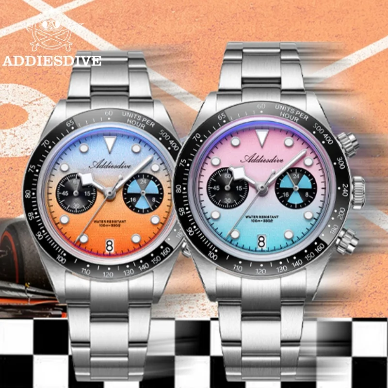 ADDIESDIVE Reloj Hombre Watch For Men VK64 Chronograph BGW9 Luminous 100m Diving Quartz Watch AD2559 316L Stainless Steel Reloj