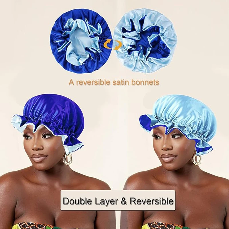 New Solid Color Bonnet Satin Reversible Sleeping Cap For Women Soft Hair Care Head Wrap Cover Night Sleep Hat Chemo Caps