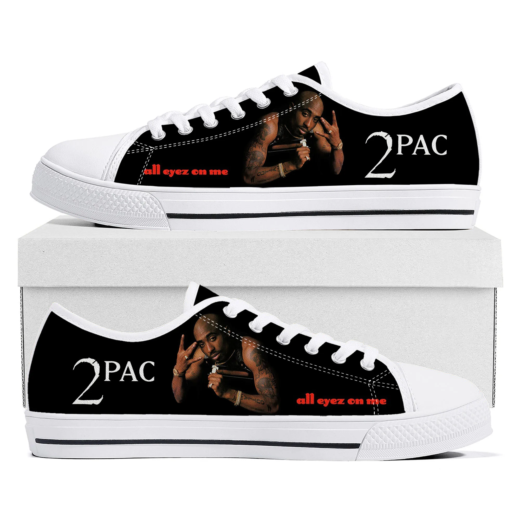 Rap 2Pac Tupac zapatillas bajas de alta calidad para hombre y mujer, zapatillas de lona para adolescentes, todos los ojos en mí, zapatos informales para parejas, zapatos personalizados
